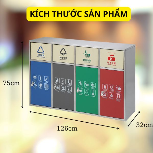 Tham khảo kích thước mẫu thùng rác 4 ngăn bằng inox
