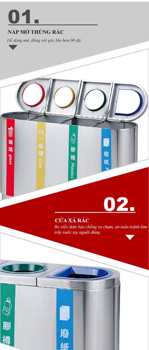 Đặc điểm thiết kế thùng rác 4 ngăn phân loại rác