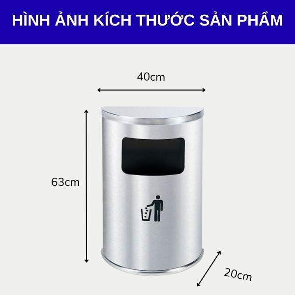    Kích thước thùng đựng rác inox bán nguyệt màu trắng