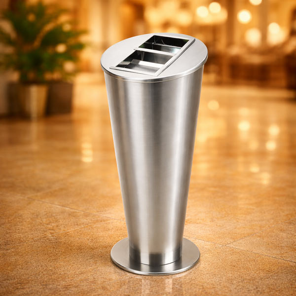 Thùng rác inox trắng có gạt tàn