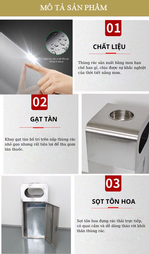 Chi tiết đặc điểm thiết kế thùng rác gạt tàn