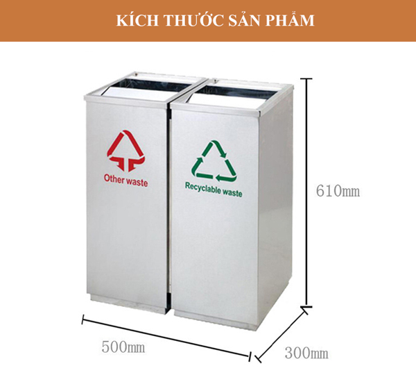Kích thước thùng rác đôi inox loại nắp lật