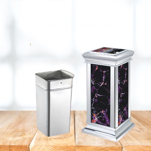 Thùng rác 2 lớp với sọt tôn hoa chứa rác bên trong