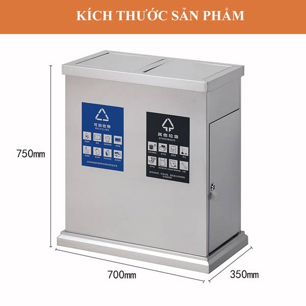 Kích thước thùng phân loại rác nắp lật