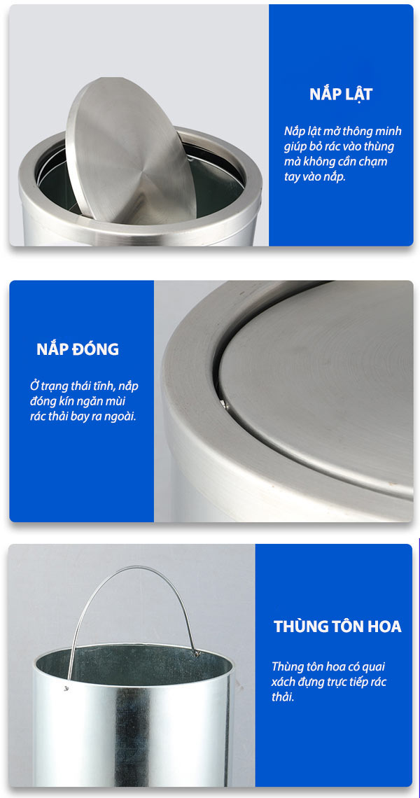 Tham khảo nhanh cấu tạo thùng rác nắp lật cỡ lớn