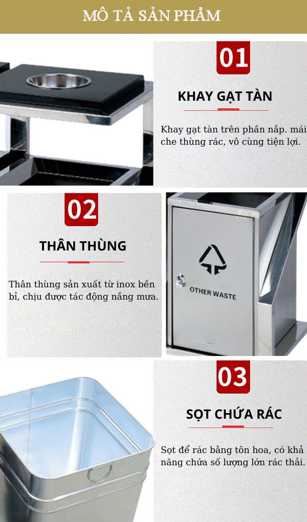 Tham khảo các đặc điểm thiết kế của thùng rác 2 ngăn inox ngoài trời