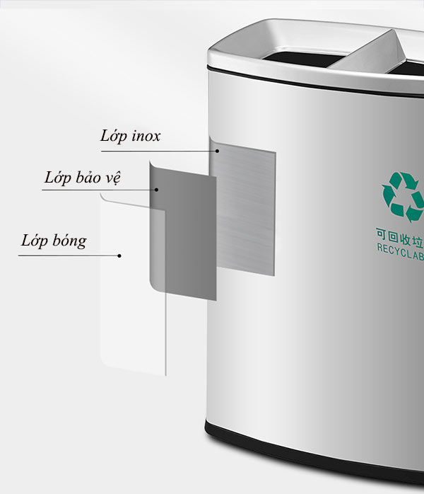 Lớp inox của thùng rác khá là chất lượng, bền bỉ