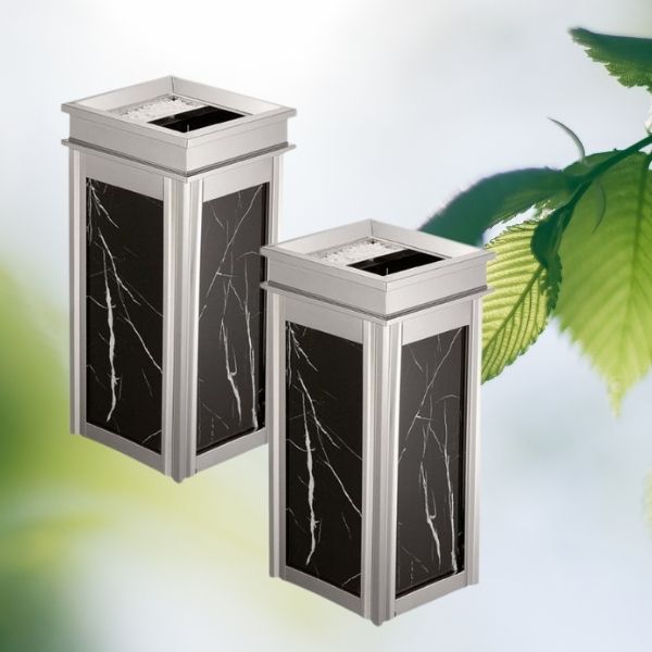 Thùng rác đá hình vuông đi kèm gạt tàn thuốc