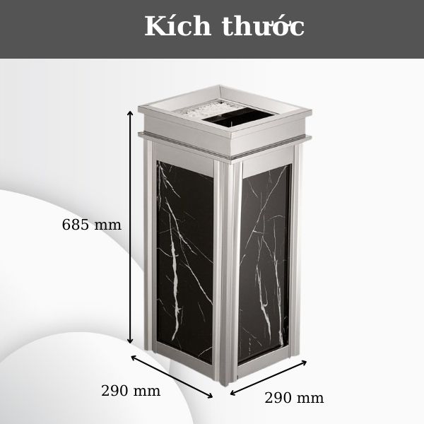 Hình ảnh kích thước của thùng rác đá hoa cương hình vuông