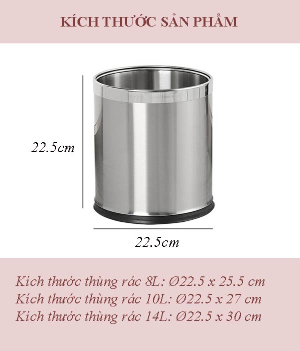 Tham khảo nhanh kích thước thùng rác inox 2 lớp
