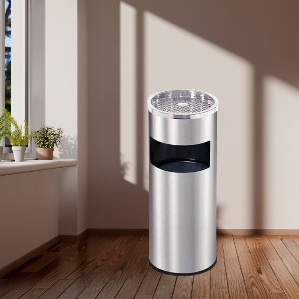 Mẫu thùng rác trụ tròn có gạt tàn tiện dụng