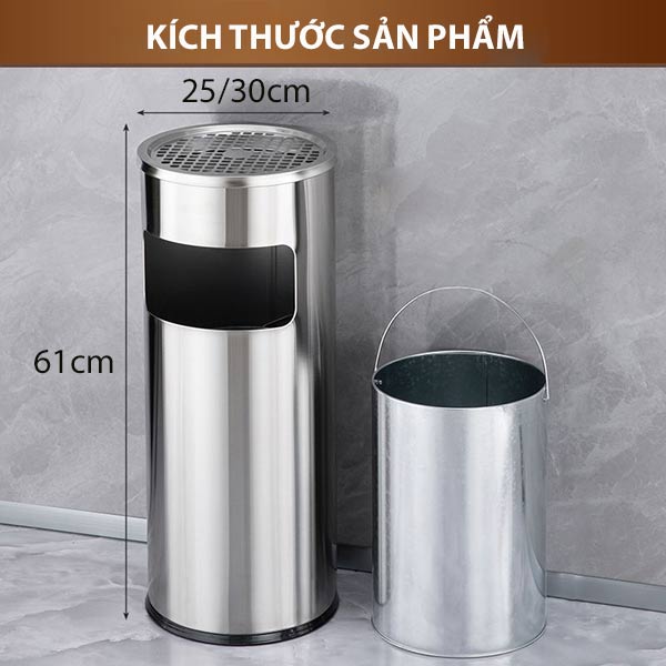 Cụ thể kích thước thùng rác tròn inox Ø25cm