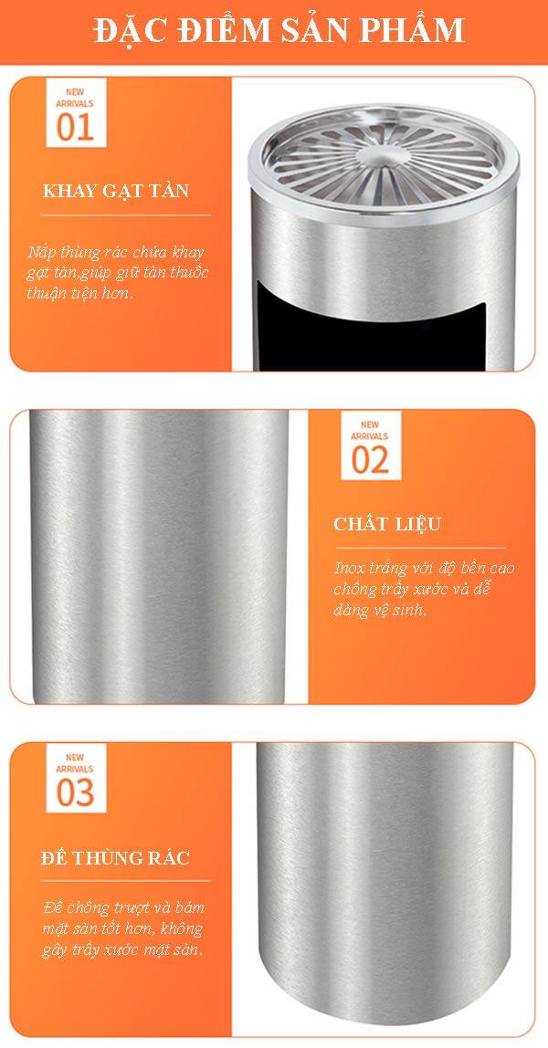 Thùng rác có cửa xả rác phía trước, lõi thùng bằng tôn hoa cao cấp