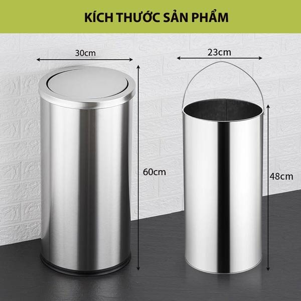 Kích thước thùng rác inox nắp lật Ø30cm