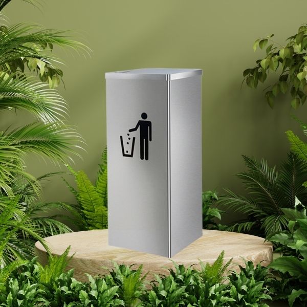 Mẫu thùng rác vuông kiểu dáng nắp lật bằng inox