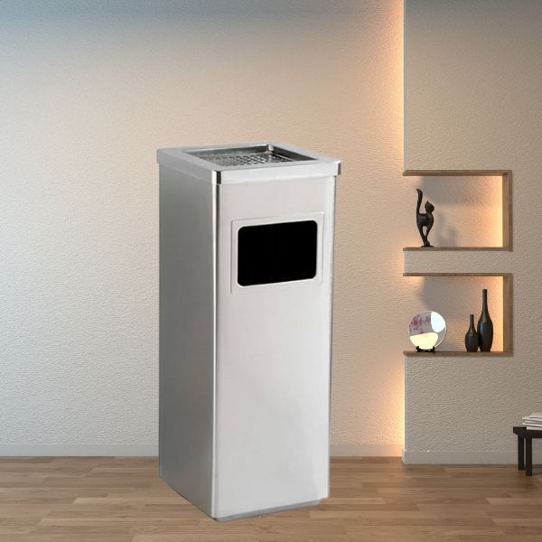 Mẫu thùng rác inox vuông màu trắng dùng tại khách sạn