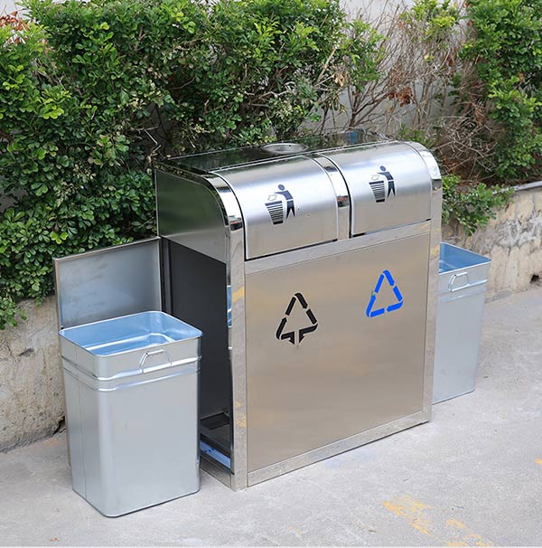 Vỏ thùng rác bằng inox, sọt chứa rác bằng tôn hoa