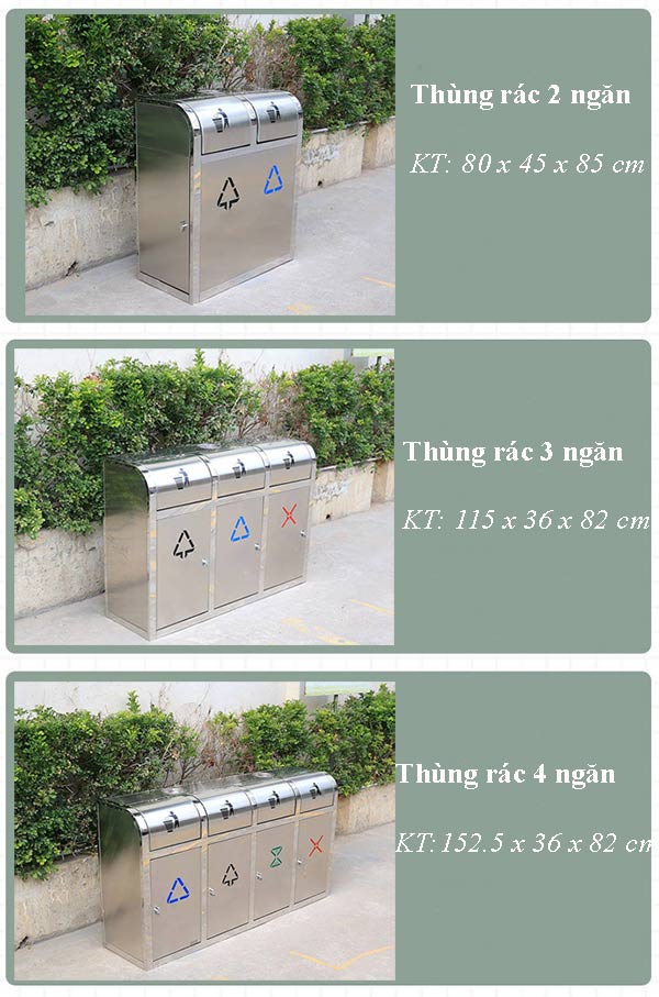 Tham khảo kích thước các loại thùng rác nhiều ngăn cửa đẩy