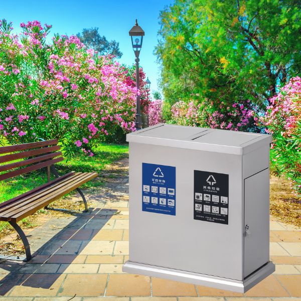 Mẫu thùng rác inox nắp bập bênh loại 2 ngăn