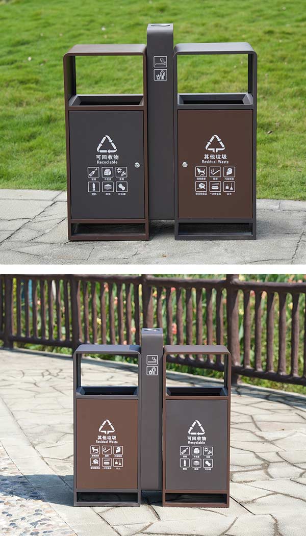 Mẫu thùng rác ngoài trời đẹp, 2 ngăn tiện ích