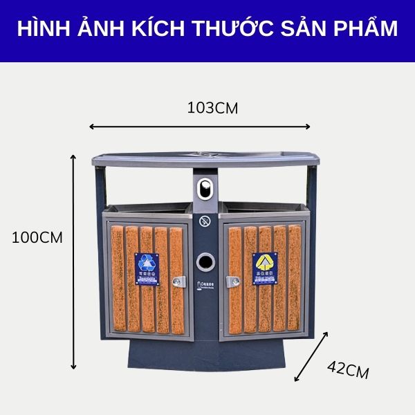 Kích thước thùng rác 2 ngăn giả gỗ