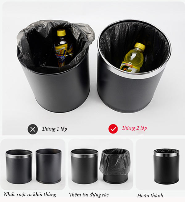 Thùng rác nhựa 2 lớp Paloca chất lượng, an toàn