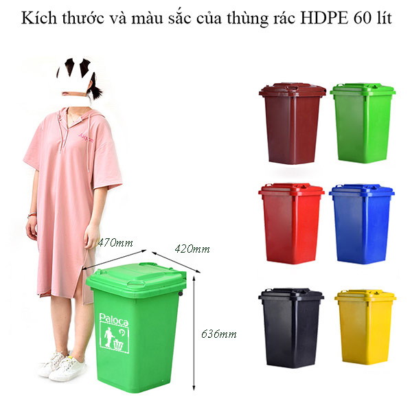 Kích thước thùng rác nhựa có nắp 60L
