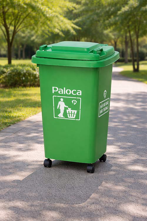 Mẫu thùng rác nhựa 60L màu xanh