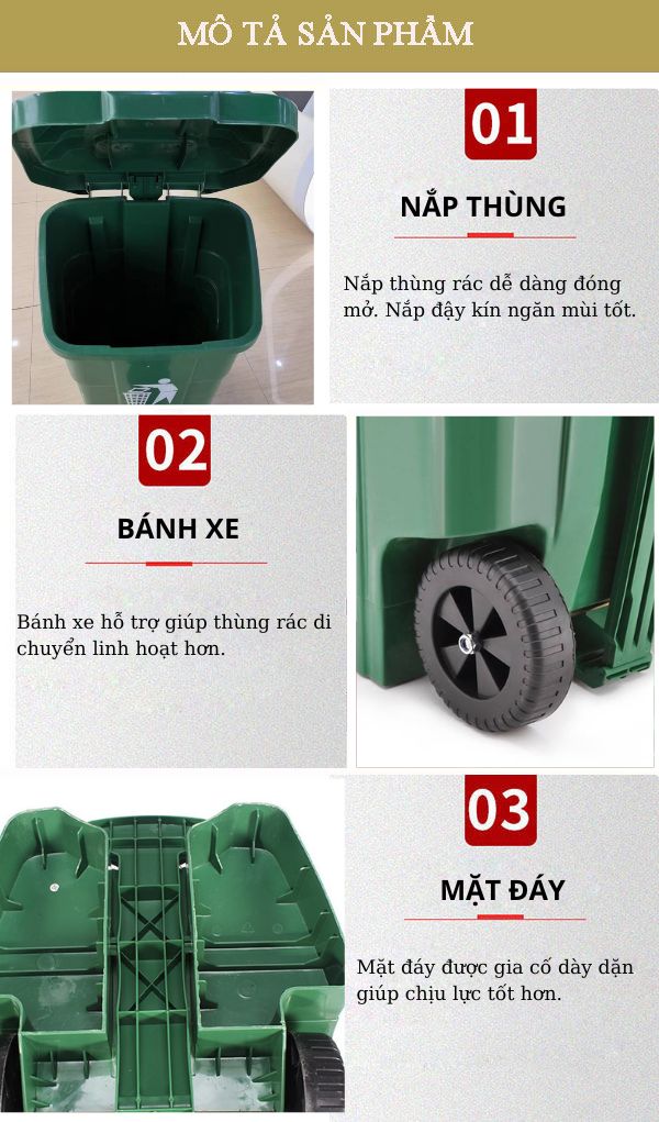 Chi tiết các bộ phận cấu thành thùng rác nhựa đạp chân