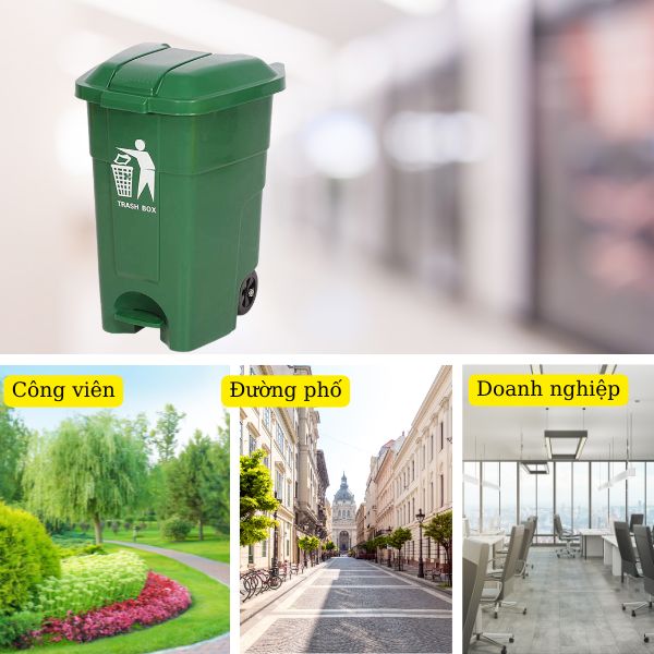 Thùng rác nhựa 70L đạp chân dùng ở nhiều không gian