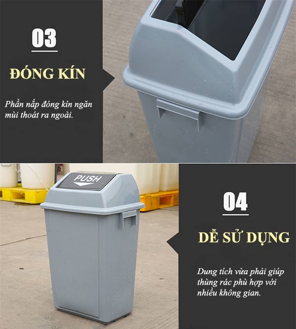 Đặc điểm thiết kế của thùng rác nắp đẩy bằng nhựa