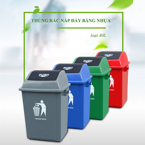 Thùng rác nhựa nắp đẩy 40L