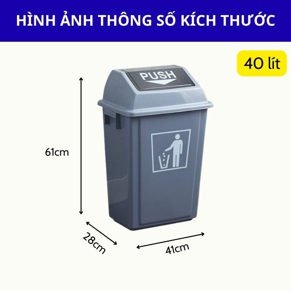 Kích thước thùng rác nhựa màu ghi 40L