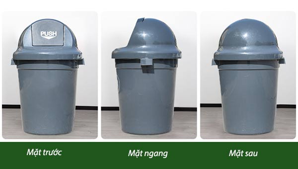 Thiết kế mặt trước, sau, cạnh bên của thùng rác 100L