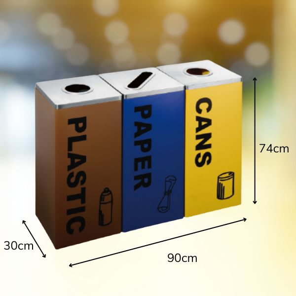 Kích thước thùng rác 3 ngăn bằng thép