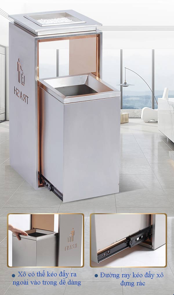 Mẫu thùng rác sản xuất từ inox, thiết kế thông minh