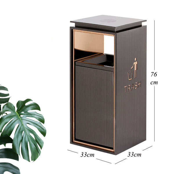Chi tiết kích thước thùng rác sảnh màu đen