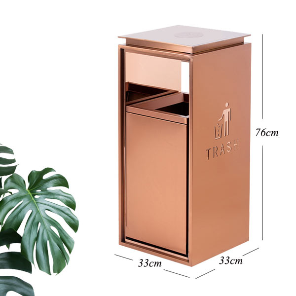 Chi tiết kích thước thùng rác sảnh màu vàng cam