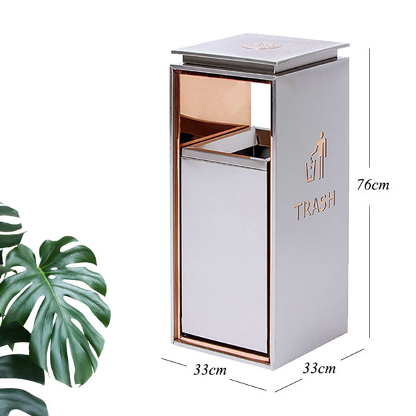 Chi tiết kích thước thùng rác sảnh màu ghi sáng