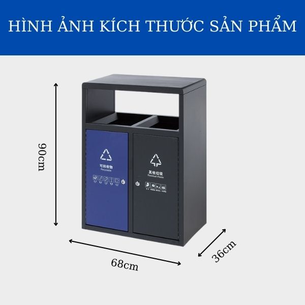 Chi tiết kích thước thùng rác 2 ngăn bằng thép