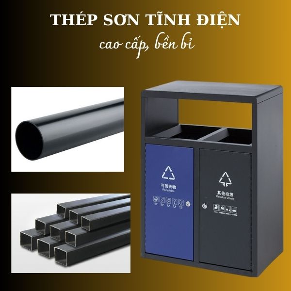 Thùng rác sản xuất từ chất liệu chính là thép sơn tĩnh điện