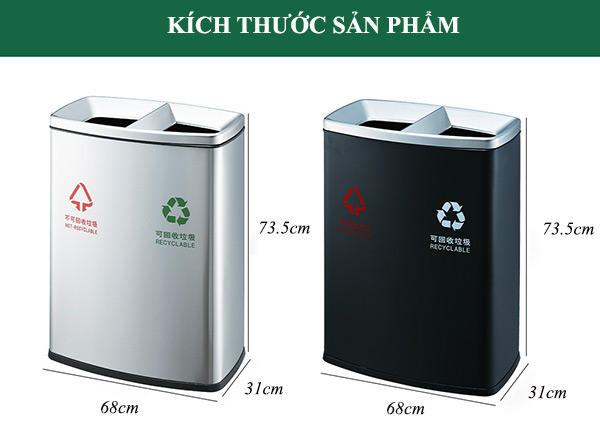 Tham khảo kích thước thùng rác 2 ngăn bằng thép