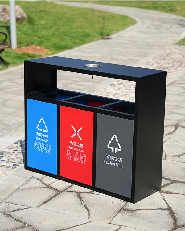 Mẫu thùng rác thép sơn tĩnh điện 3 ngăn loại có gạt tàn