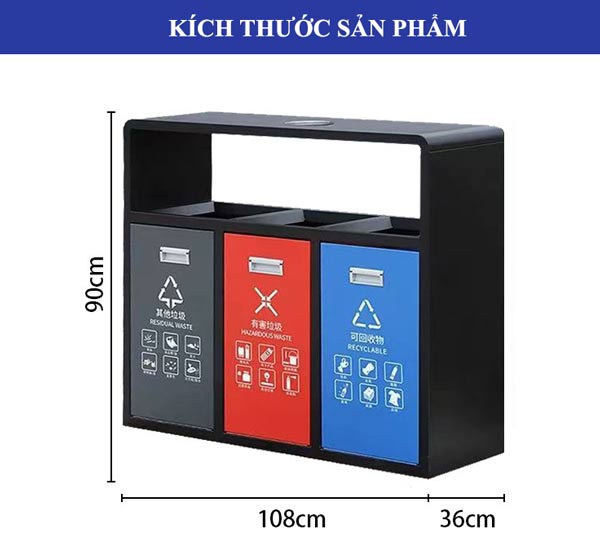 Kích thước thùng rác 3 ngăn