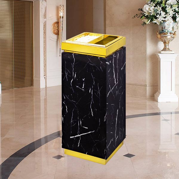 Thùng rác bằng thép sơn giả đá khối trụ vuông