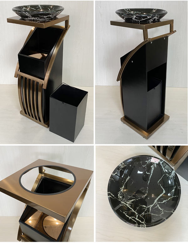 Các bộ phận cấu thành thùng rác thép viền inox màu kèm theo khay đá