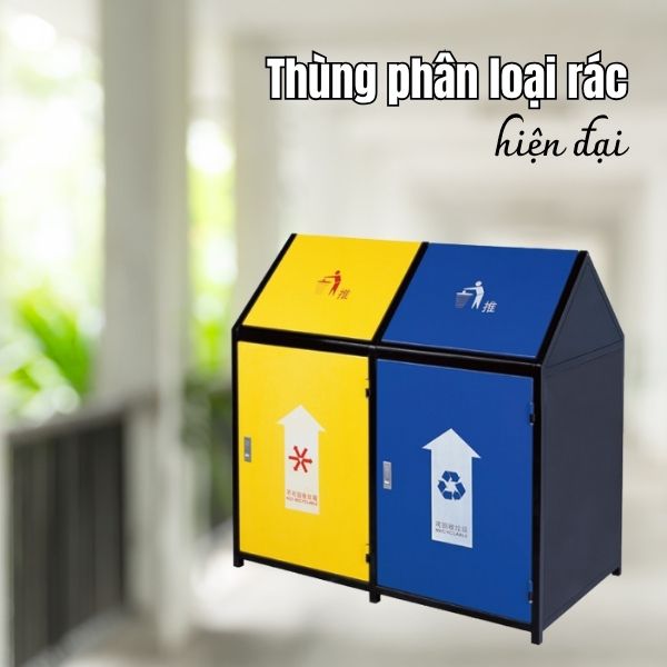 Mẫu thùng phân loại rác 2 ngăn nắp bập bênh