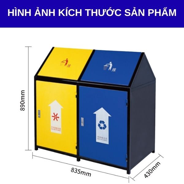 Kích thước thùng rác nắp lật 2 ngăn