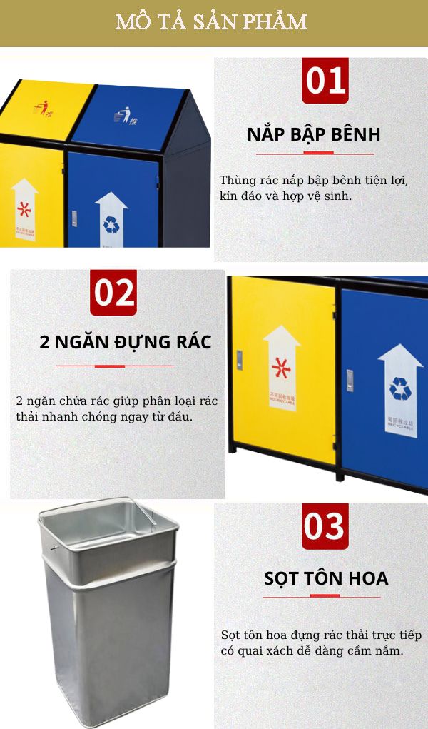 Đặc điểm thiết kế thùng rác nắp lật 2 ngăn