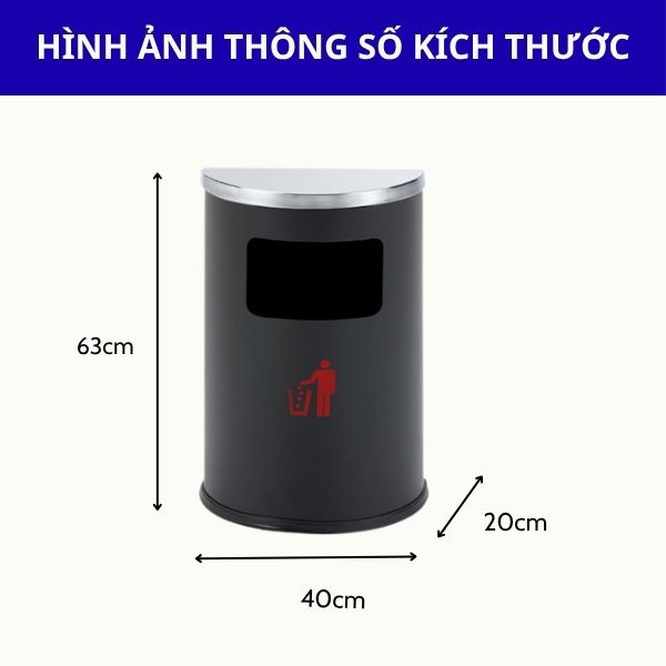 Thông số kích thước thùng rác hình bán nguyệt